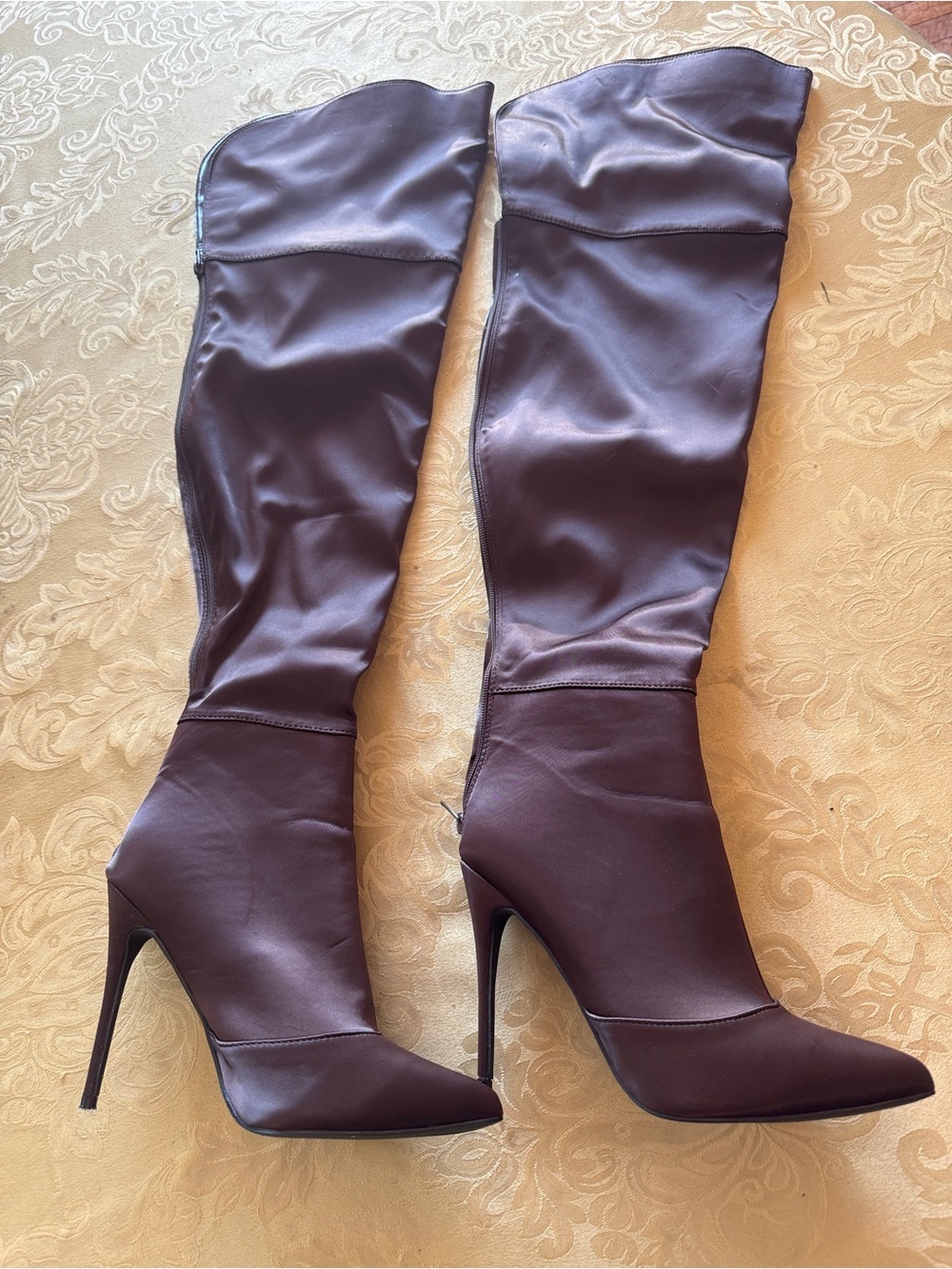 Fashion Nova Satin Nights Over The Knee Boot - Chocolate size 9